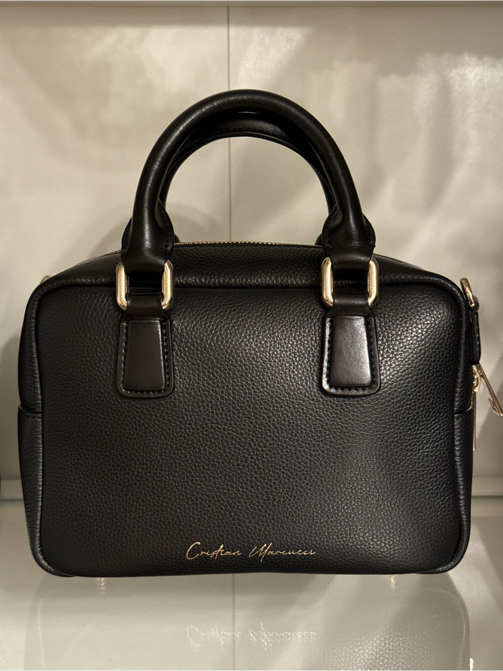 Italian soft grained calfskin black real leather bag luxury purse top handles